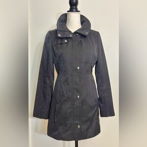 Vintage Y2K Guess Black Fitted Trench Coat Rain Jacket SZ S